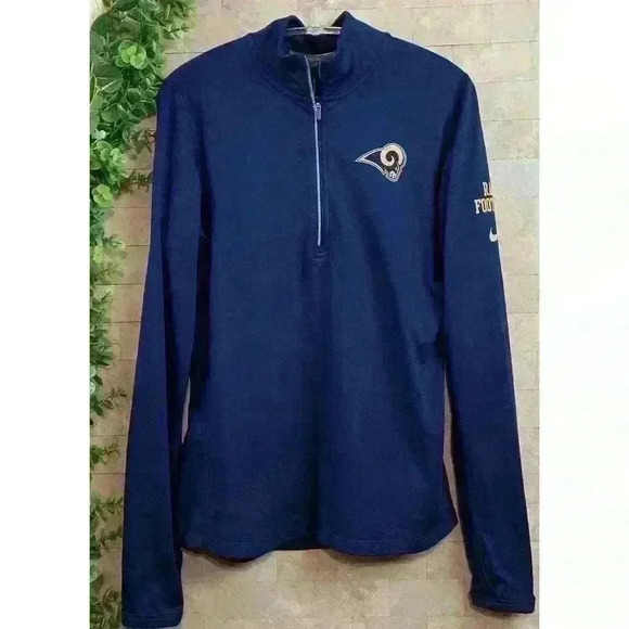Los Angeles LA Rams Track Jacket Nike Dri Fit NFL 1/4 Zip Blue Yellow Size M - Picture 7 of 7